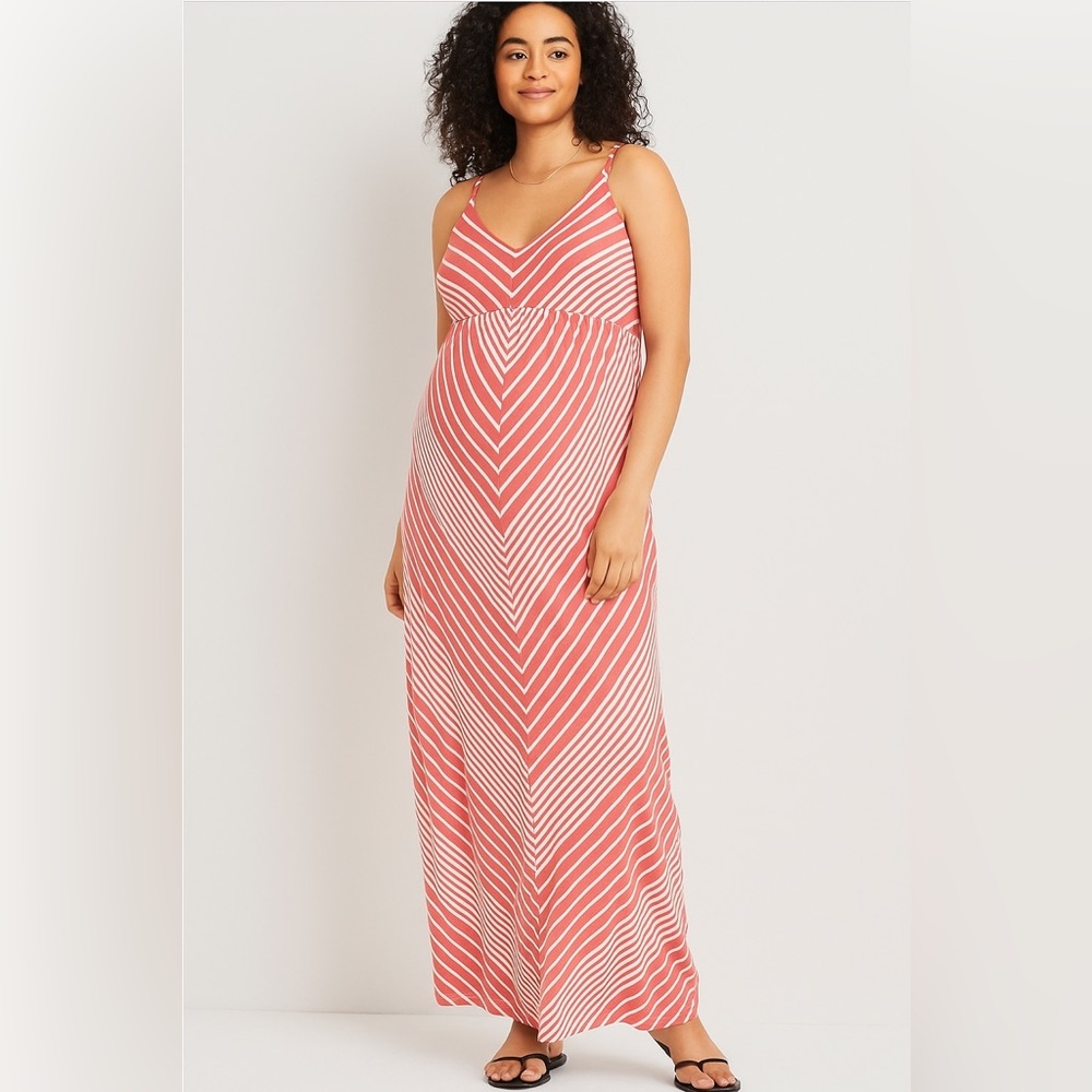 Old Navy Pink Striped Maxi Maternity Dress - Picture 1 of 9